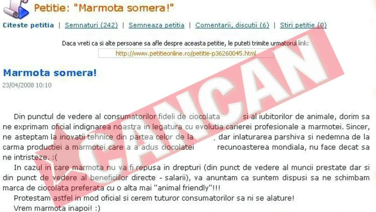 Petitia Marmota somera, votata de sute de persoane