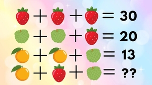 Test de inteligență | Rezolvați ecuația cu fructe: Cât costă o portocală + o căpșună + o dudă?
