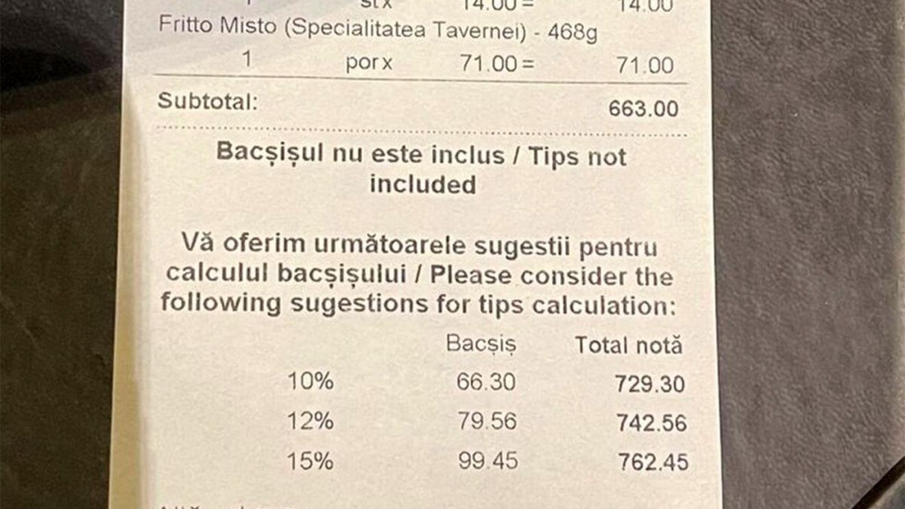 Cât a dat o bucureșteancă pe o sticlă de apă plată, la Taverna Racilor din Herăstrău. Nota totală a fost de 663 de lei
