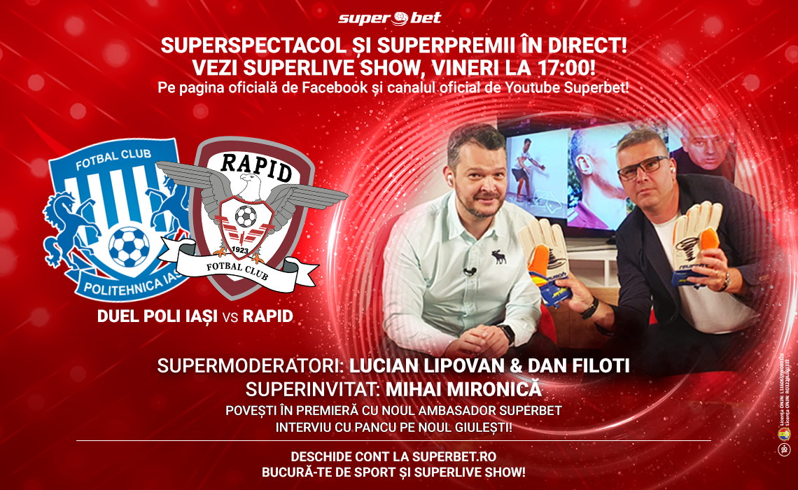Rapid și Poli Iași fac spectacol la SuperLive Show, cea mai nouă și mai dinamică emisiune sportivă online