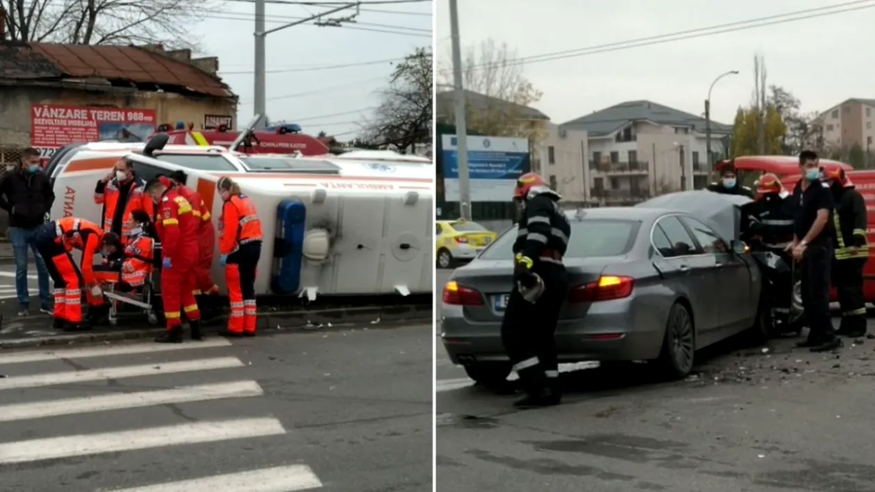 Accident grav în București. O ambulanță a fost spulberată de un BMW într-o intersecție