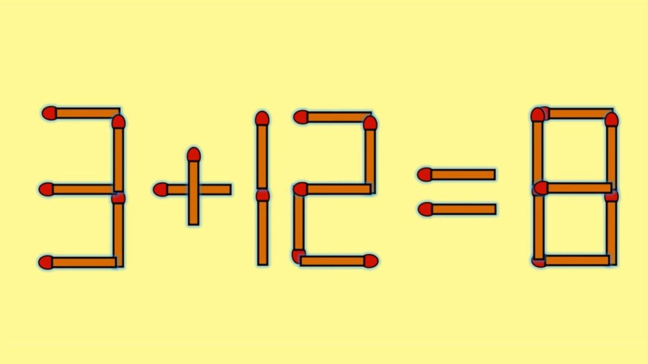 Test IQ cu chibrituri | Mutați un singur băț, pentru a corecta 3 + 12 = 8