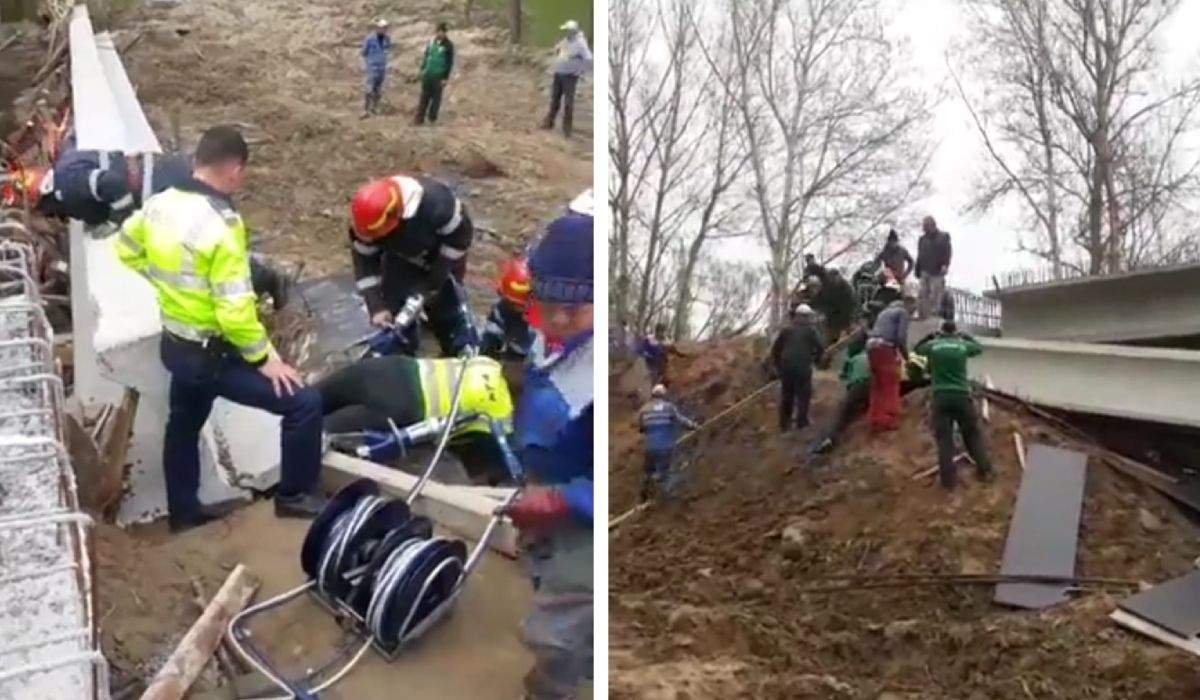 Un pod din Gorj s-a prăbuşit peste muncitori. A fost solicitat elicopterul SMURD pentru o femeie care e în stare gravă