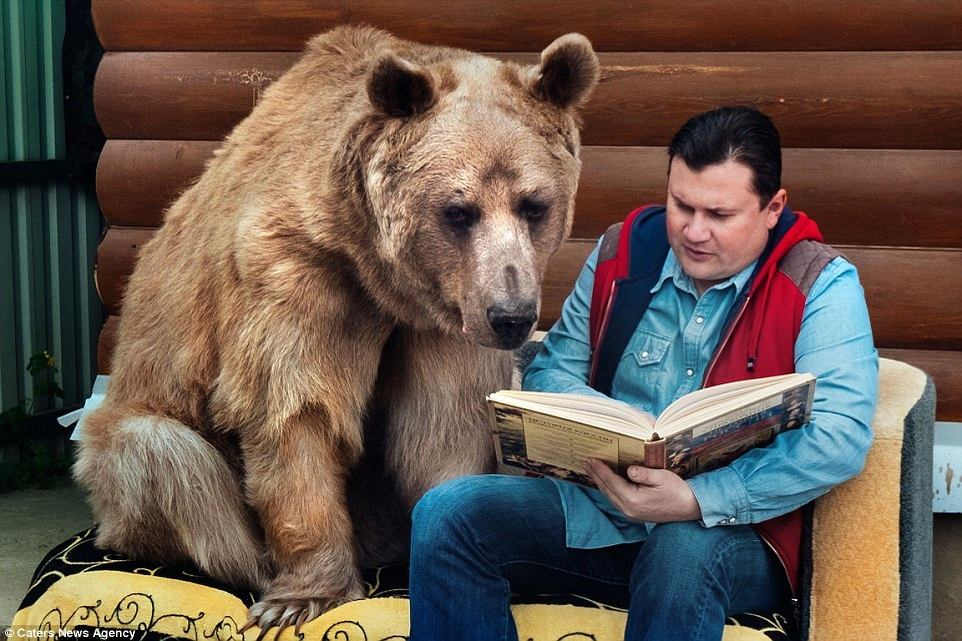 Un cuplu din Rusia locuieşte c-un urs! FOTO incredibile cu STEPAN, ursul care stă cu ei până şi la masă