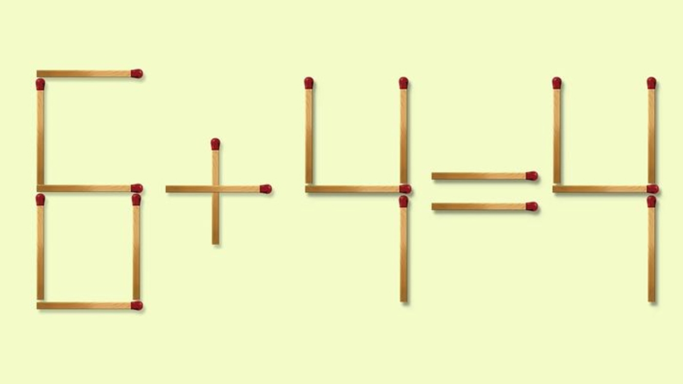 Test IQ cu chibrituri | Mutați 1 băț pentru a corecta egalitatea: 6+4=4. Doar geniile găsesc toate cele 3 soluții!