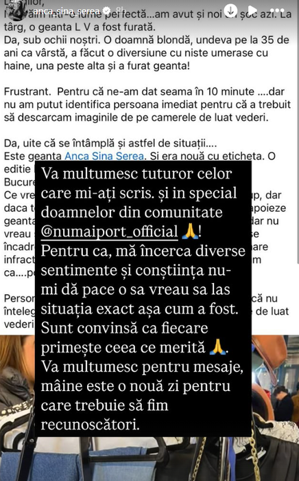 Postarea făcută de Anca Serea/ Sursa foto: Instagram