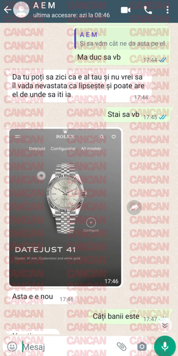 Ceas care ar fi fost furat de Adriana din casa părinților