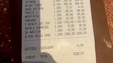 Notă de 3.332 de euro, plătită de un român într-un restaurant din Grecia. Ce a consumat și cât a lăsat bacșiș!