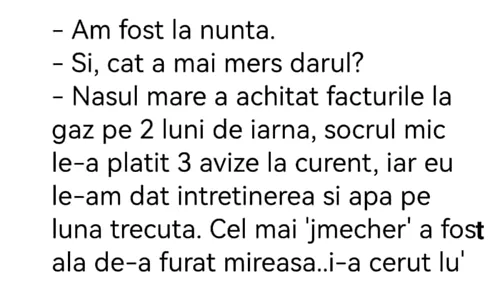 Bancul sfârșitului de septembrie | Cât a mers darul la nuntă?