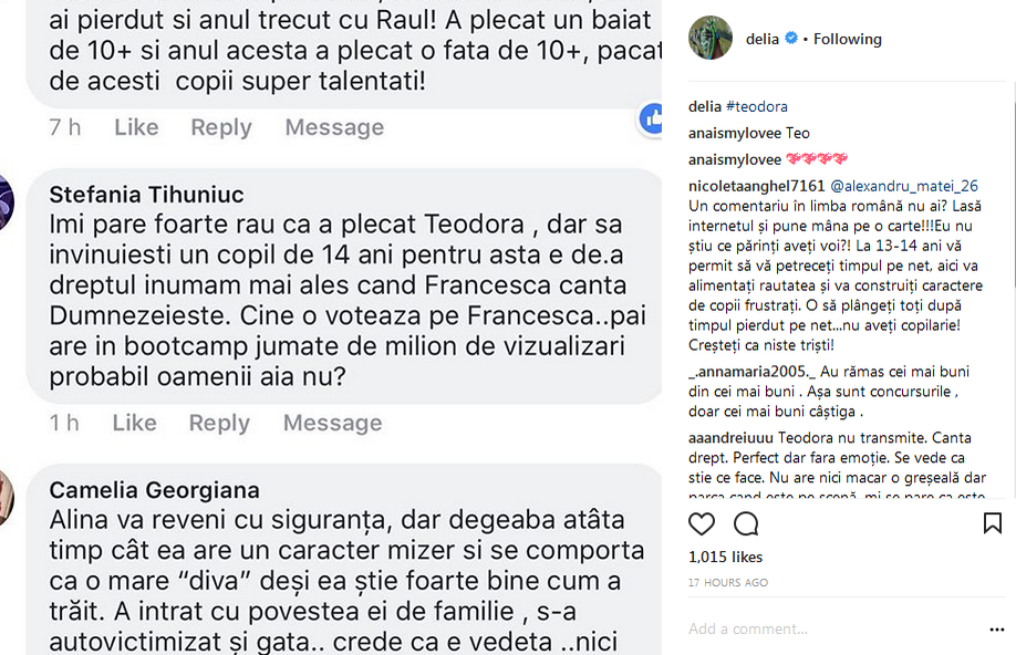 SCANDAL la X FACTOR, după eliminarea Teodorei! ce reproşuri aduce Delia şi pe cine învinuieşte de plecarea preferatei sale