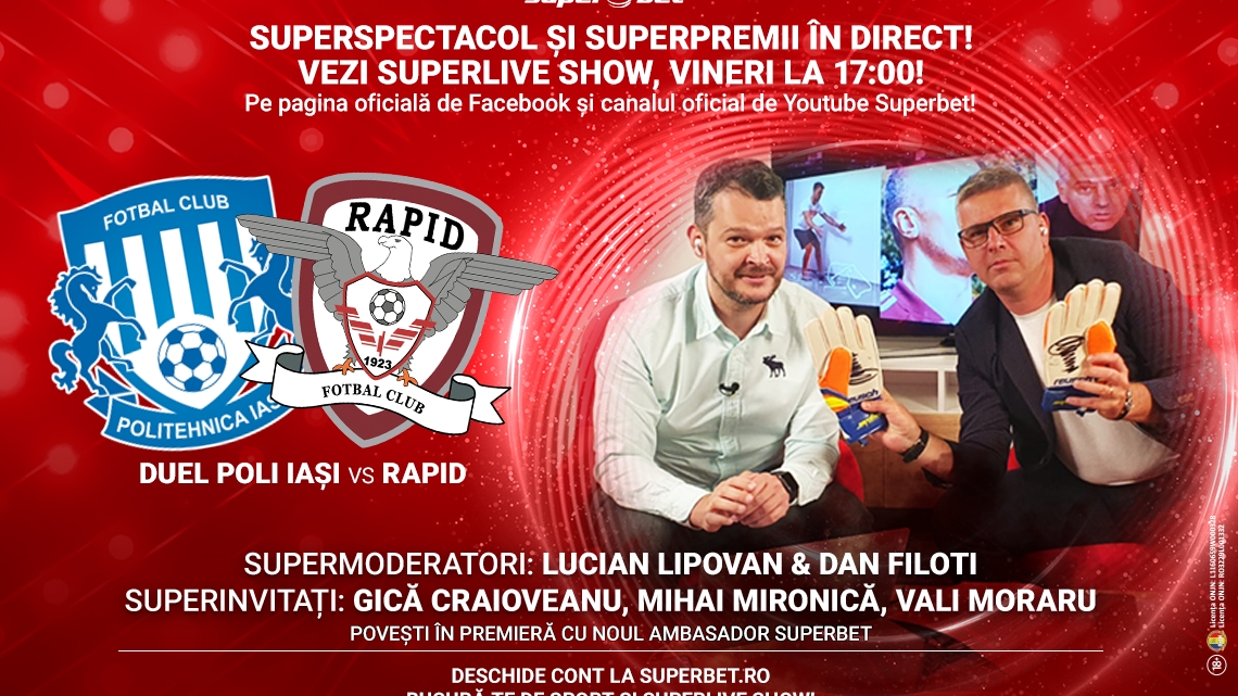 Rapid și Poli Iași fac spectacol la SuperLive Show, cea mai nouă și mai dinamică emisiune sportivă online