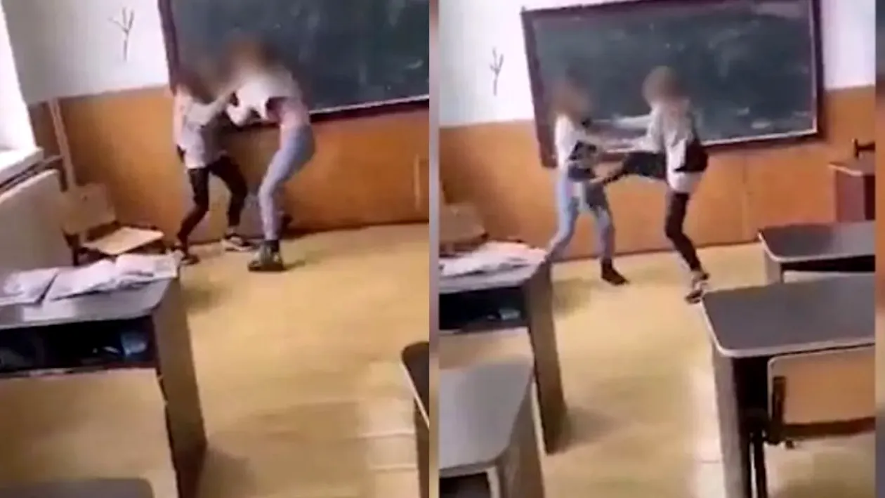 Imagini șocante! Două fete s-au bătut cu pumnii şi picioarele, chiar în sala de clasă