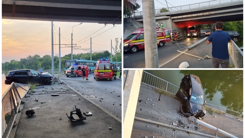 Accident cumplit în Capitală. Un minor de 13 ani a intrat cu o mașină furată într-un stâlp