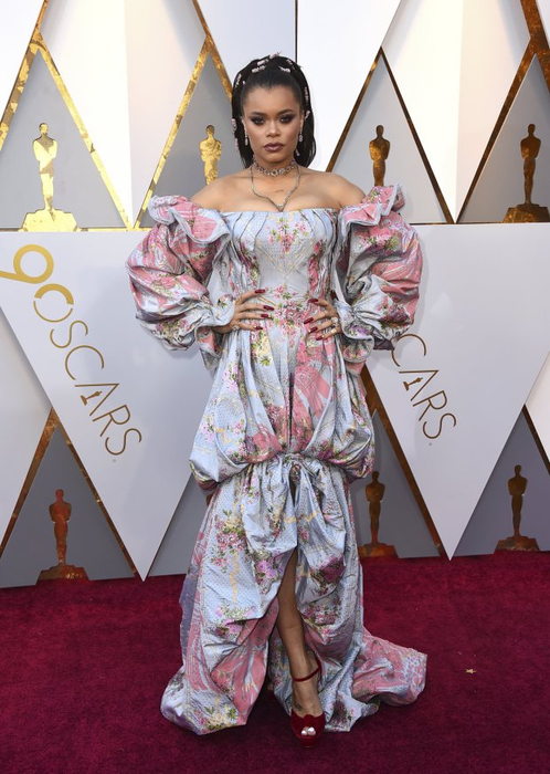 Andra Day arrives at the Oscars on Sunday, March 4, 2018, at the Dolby Theatre in Los Angeles. (Photo by Jordan Strauss/Invision/AP)