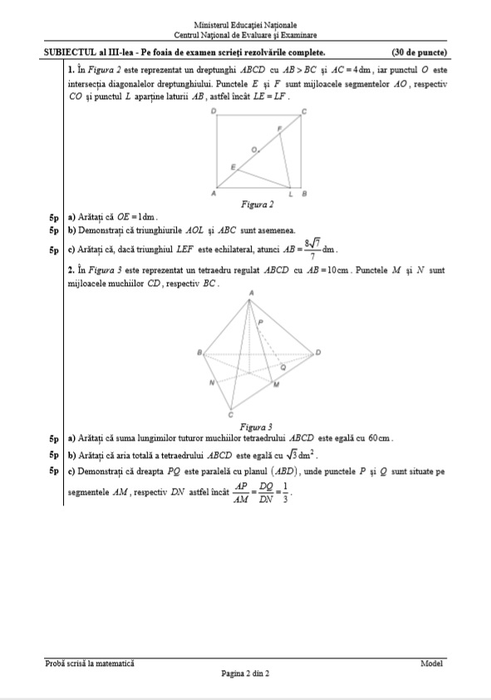 Modele de subiecte Evaluarea Națională 2018 la Matematică