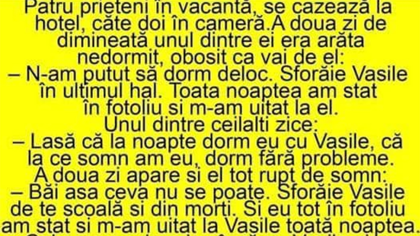 Bancul sfârșitului de noiembrie | "N-am putut să dorm! Vasile sforăie în ultimul hal"