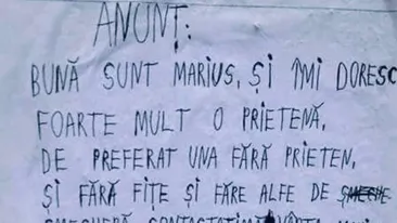 Anunțul disperat al unui băiat pentru fetele dornice să înceapă o relație: „Îmi doresc foarte mult o prietenă...”