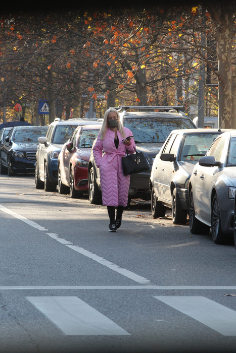 Anda Adam a optat pentru o geacă lungă, peste genunghi și roz. Masca a fost și ea deosebită, neagră și cu paiete