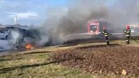 Incendiu pe DN 1! O mașină a luat foc lângă Aeroportul Băneasa