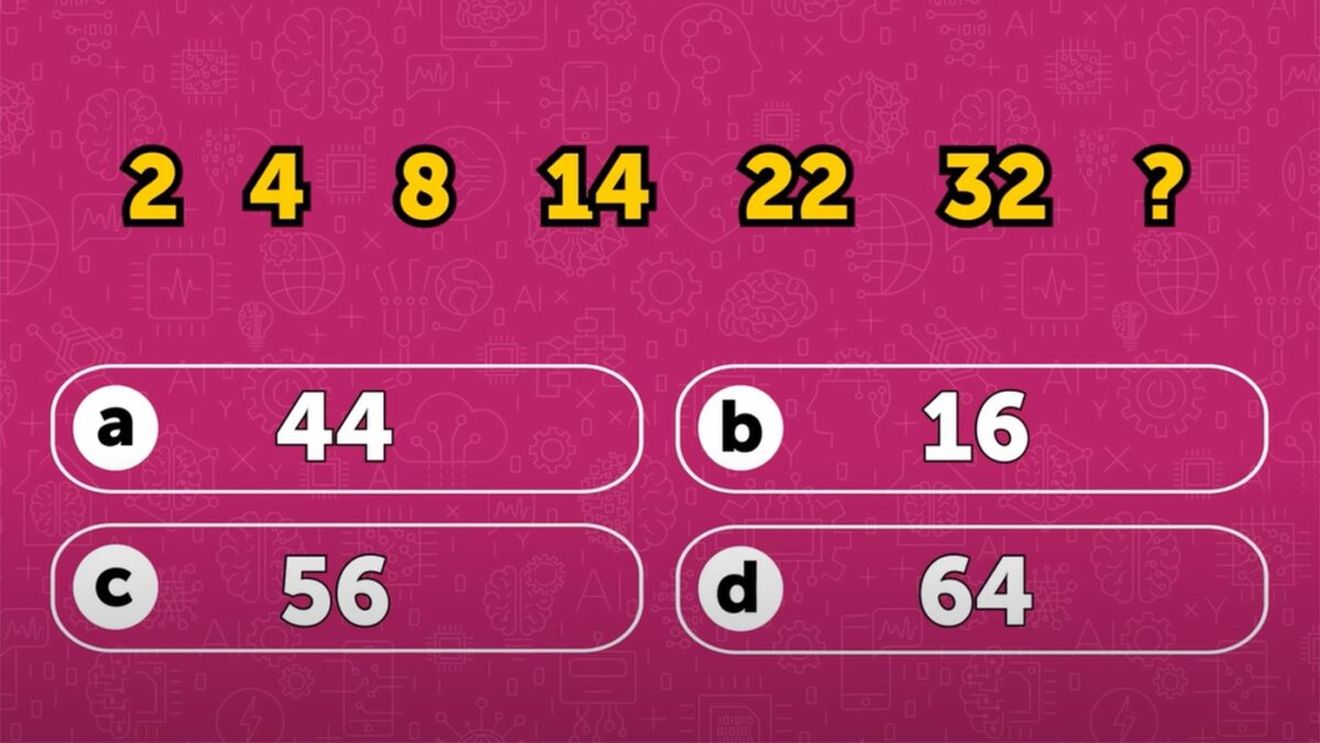 Test IQ pentru genii | Ce număr urmează în seria: 2, 4, 8, 14, 22, 32?