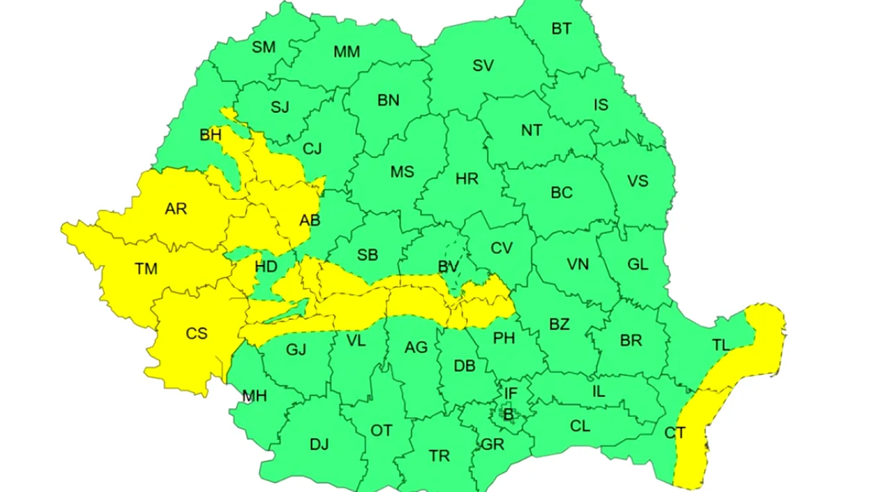 Avertizare ANM. A fost emis un cod galben de vijelii și vânt puternic. Care sunt zonele vizate