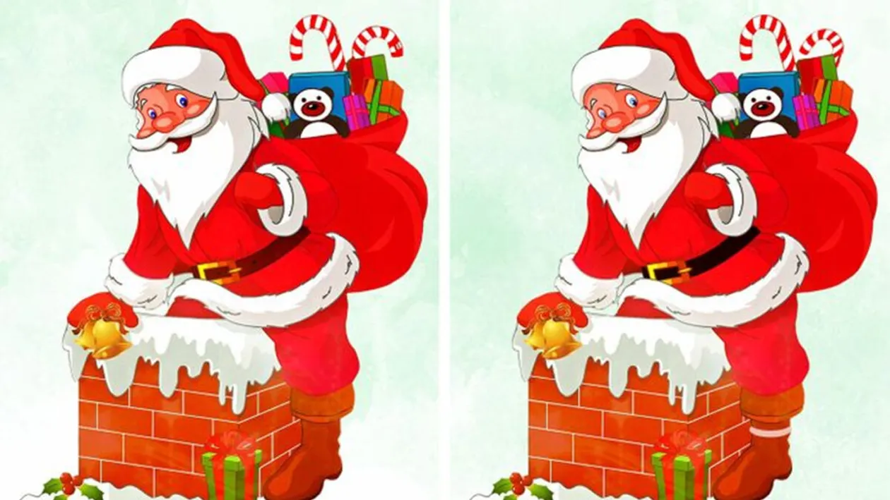 Test de logică de Crăciun | Găsiți toate cele 5 diferențe dintre cei 2 Moși Crăciun!