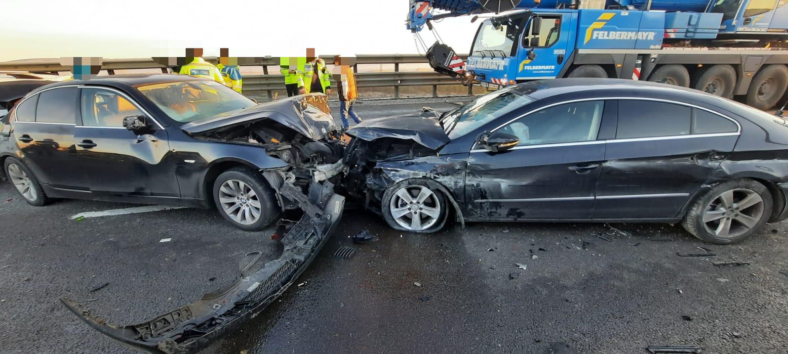 Accident în lanț pe Autostrada București-Pitești. Zece mașini implicate și șase persoane rănite. 