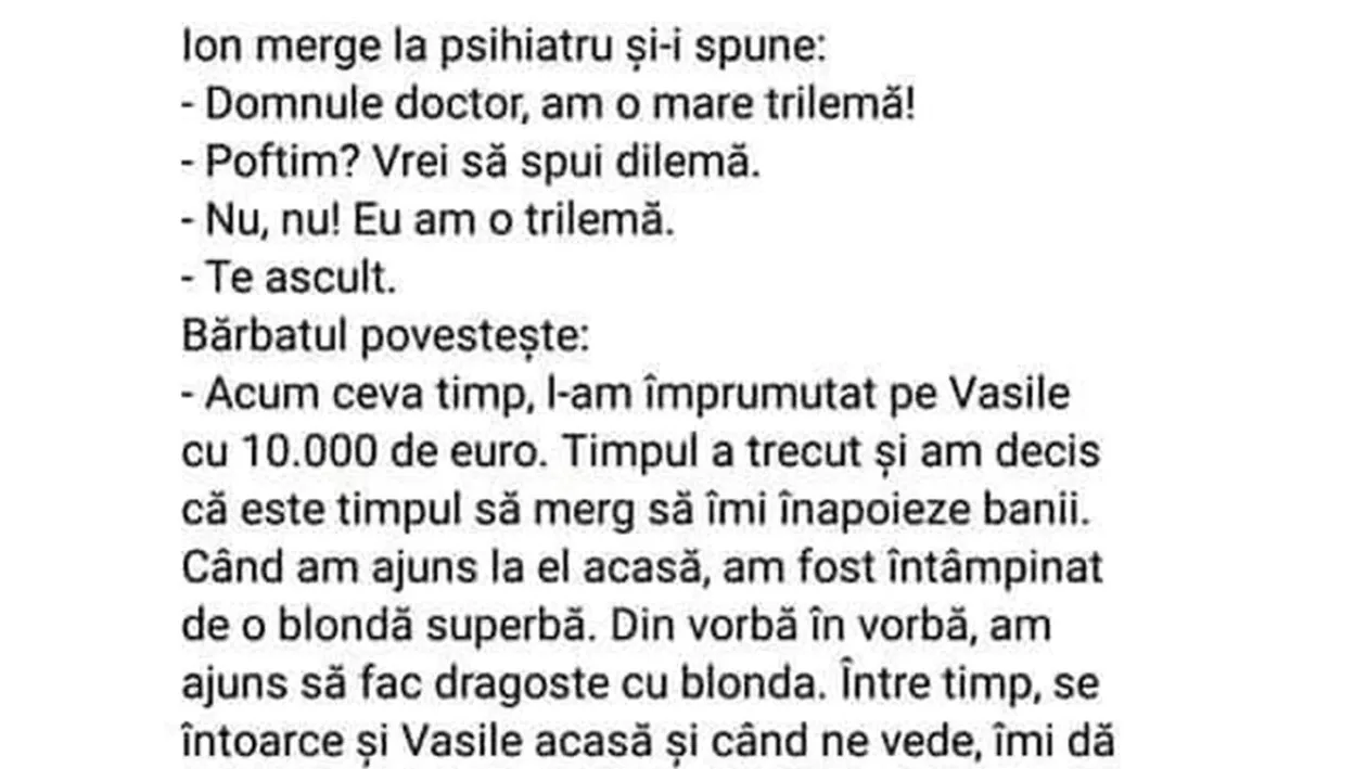 BANCUL ZILEI | Ion merge la psihiatru: Doctore, am o trilemă!