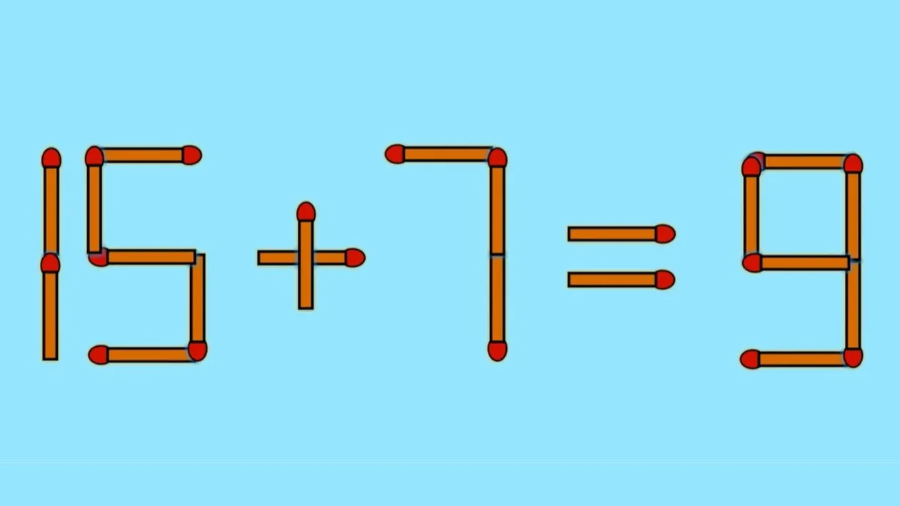 Test IQ cu chibrituri | Mutați un singur băț, pentru a corecta 15 + 7 = 9
