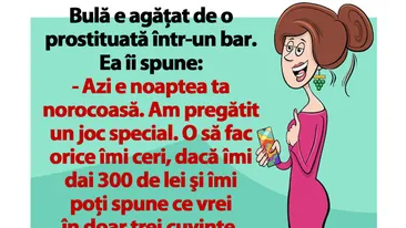 BANC | Bulă e agăţat de o prostituată într-un bar: Azi e noaptea ta norocoasă. Am pregătit un joc special