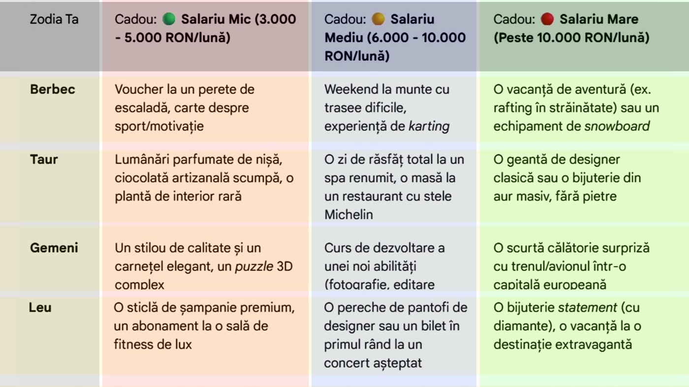 Tabel exclusiv pentru bărbați | Ce cadou să îi faci iubitei tale, în funcție de zodia ei și de salariul tău
