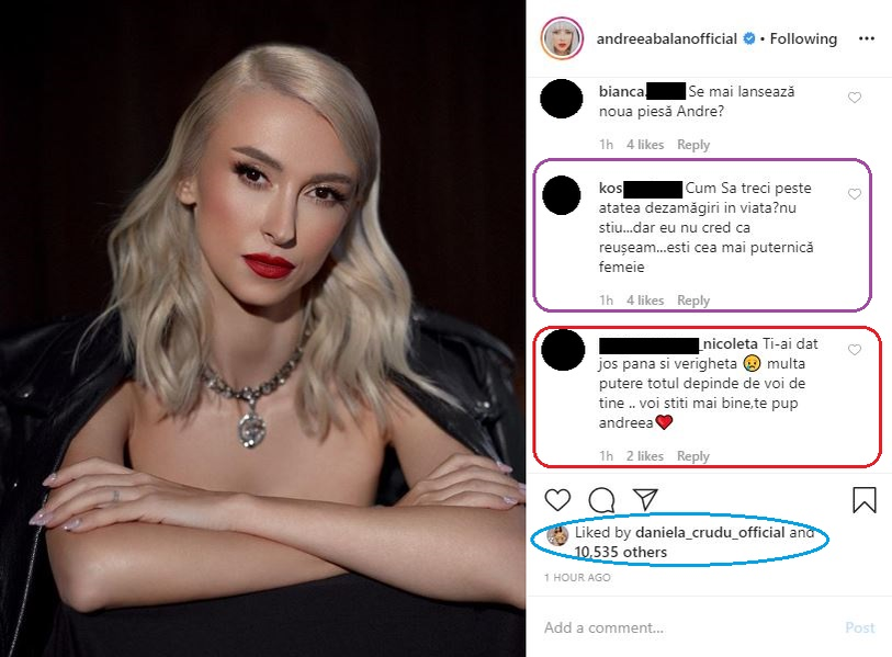 Reacția Alinei Pușcaș după ce a citit mesajul acid postat de Andreea Bălan pentru George Burcea