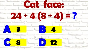 Test de inteligență cu 4 varinte de răspuns: Cât face 24:4(8:4)?