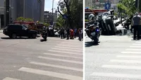 Accident înfiorător în București! Două mașini s-au ciocnit puternic, iar una dintre ele s-a răsturnat