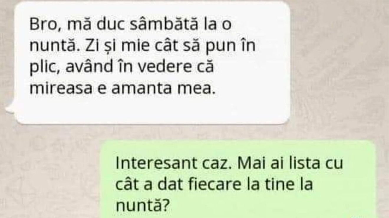 BANC | Cât se pune în plic la nuntă, dacă mireasa este amanta