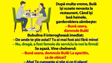 BANC | Bulă își scoate nevasta la restaurant. Când își lasă hainele, garderobiera zâmbește