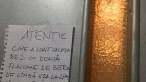 Anunțul ilar lipit de un bucureștean, pe liftul blocului în care locuiește: "Cine e loat sacoșa beji cu doauă flacoane de bere.."