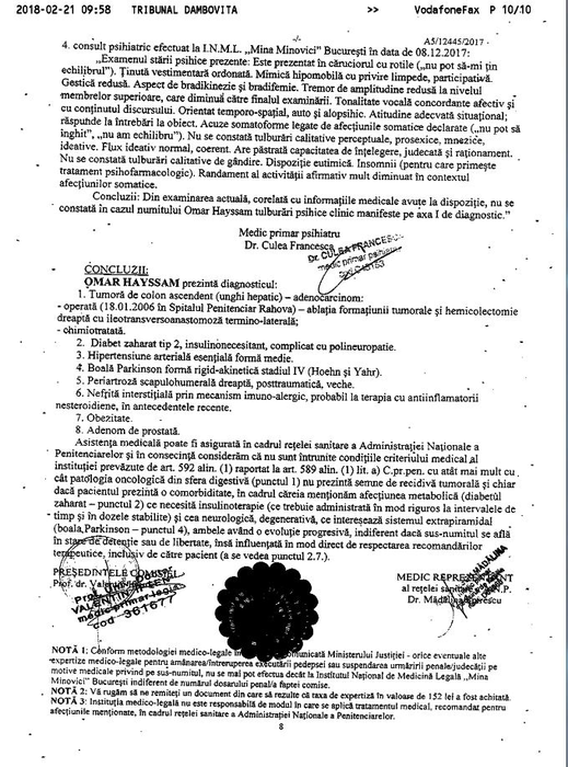 Documentele medicale care dovedesc starea precară de sănătate a lui Omar Hayssam