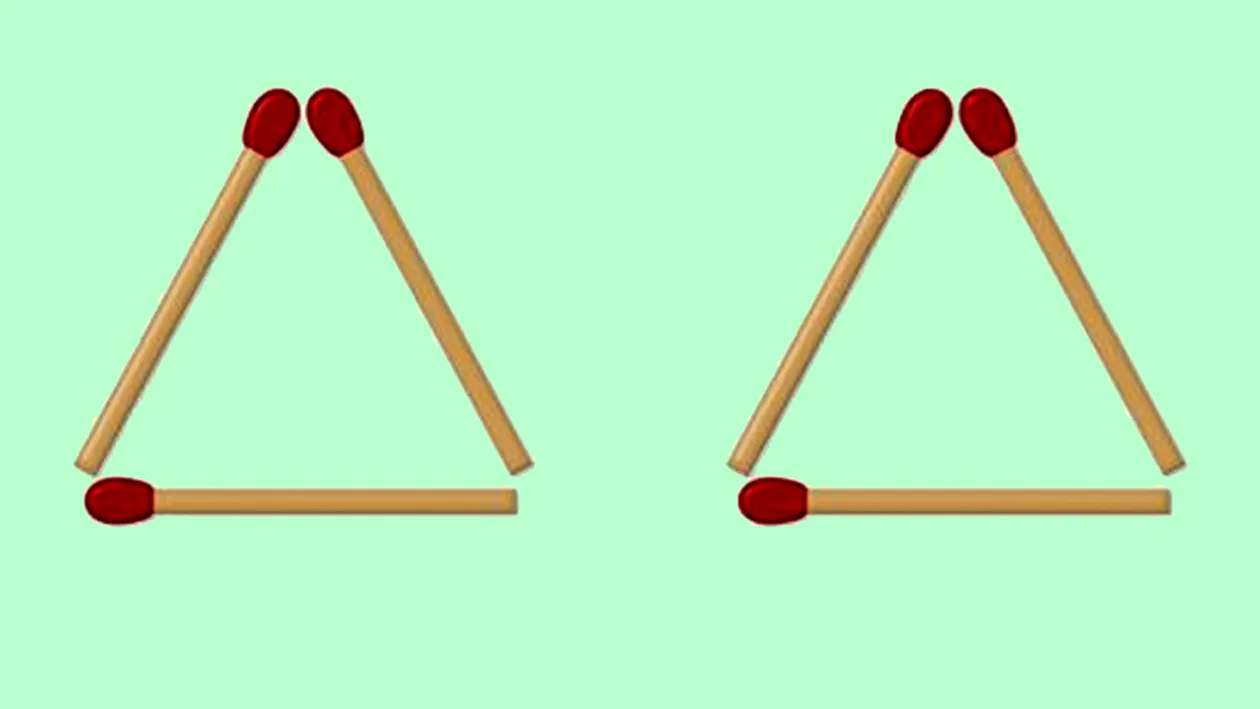 Test de inteligență | Mulți se lasă bătuți! Mută un singur chibrit, ca să obții 4 triunghiuri!