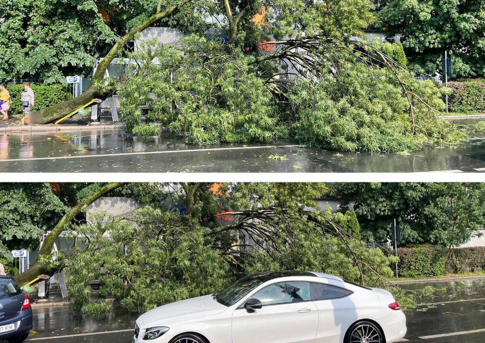Imagini de GROAZĂ dintr-o clădire de birouri și o benzinărie din București, în timpul furtunii devastatoare! Doar în filme vezi așa ceva