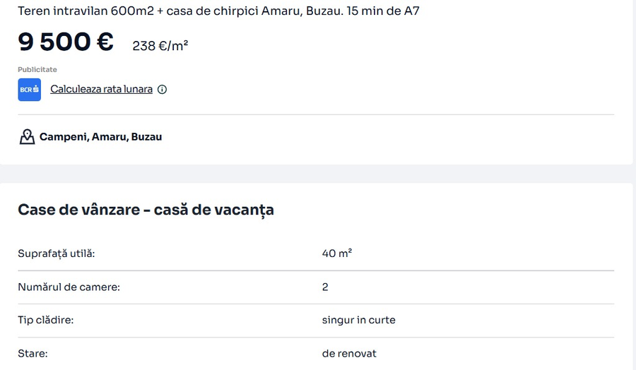 Anunțul cu detaliile despre casă