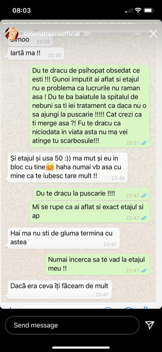 Dialogul halucinant dintre hărțuitor și Simona Trașcă