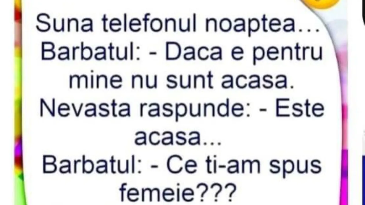 Bancul de joi dimineaţa | Sună telefonul noaptea: Dacă e pentru mine, nu sunt acasă