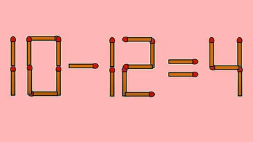 TEST IQ | 10 - 12 = 4 este greșit. Mutați un singur băț, pentru a corecta egalitatea!