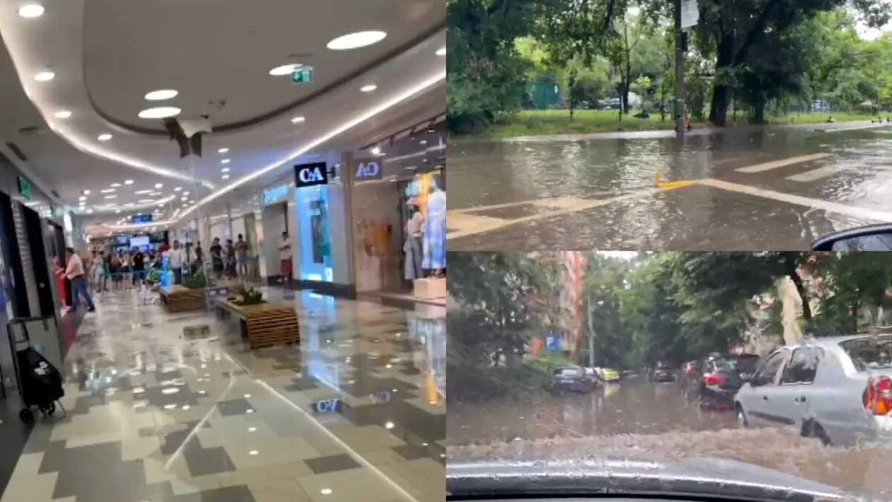 Potopul a făcut ravagii în București! S-a surpat acoperișul la mall Plaza, inundații în restul orașului