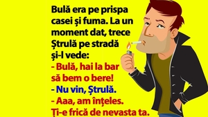 BANC | Bulă era pe prispa casei și fuma. La un moment dat, trece Ștrulă și-l vede