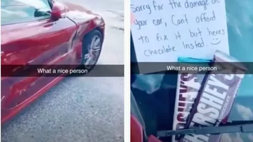 Nu e glumă! Ce mesaj superficial a primit o femeie pe parbrizul mașinii parcate, după ce i-a fost avariată de un șofer neatent
