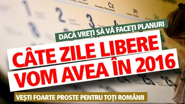 Dacă vreţi să vă faceţi planuri...Vesti foarte proste pentru toti romanii. Cate ZILE LIBERE vom avea in 2016!!!