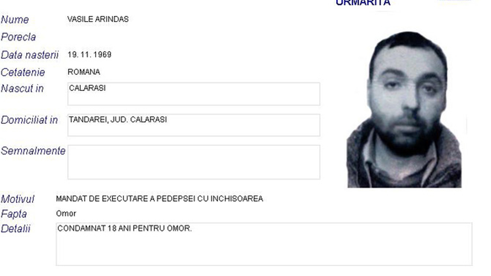 Criminal periculos din topul "Most Wanted" al Politiei Romane, gasit in Spania. Se ascundea sub pat!