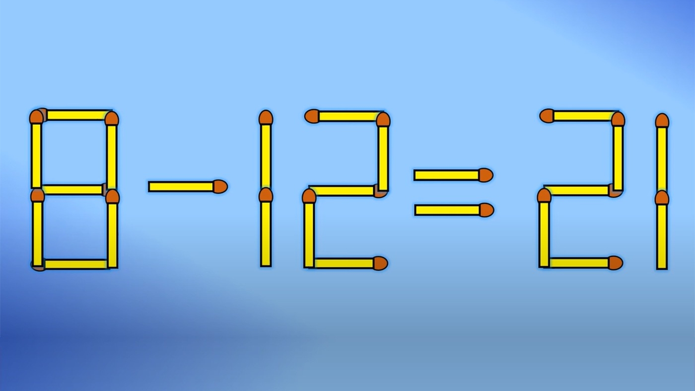 Test de inteligență | 8 - 12 = 21 nu este corect. Mutați un chibrit, pentru a rezolva egalitatea